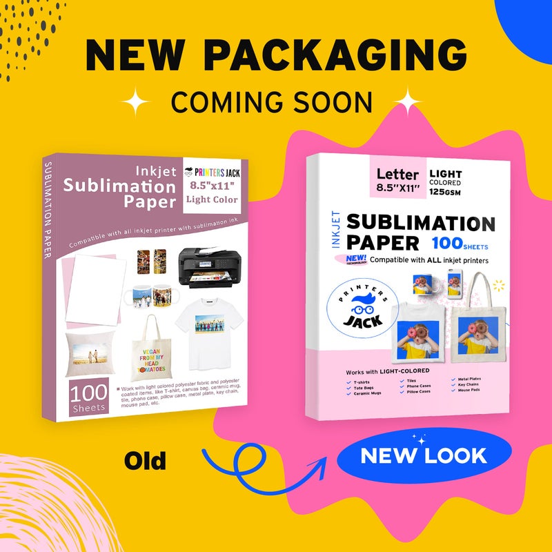 Printers Jack ورق السوبليماشن ورق نقل الحرارة 100 ورقة 8.5" × 11" 125 جرام لأي طابعة نفث الحبر إبسون أو ساوغر أو ريكو مع حبر السوبليماشن لتصميم تي شيرتات وأكواب - Image 2